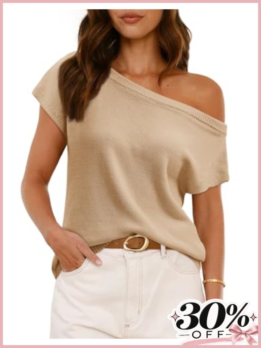 Off Shoulder Short Sleeve Knit Sweater Top One Shoulder Ribbed Pullover